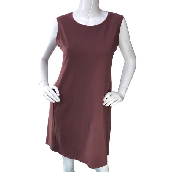 Eileen Fisher Womens Size S Stretch Jersey Knit Dress Round Neck Rust USA Made - Picture 11 of 15